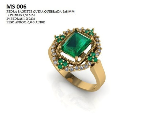 Anel STL MS-006 arquivo 3D joalheria impressao 3D fundicao ouro 18k