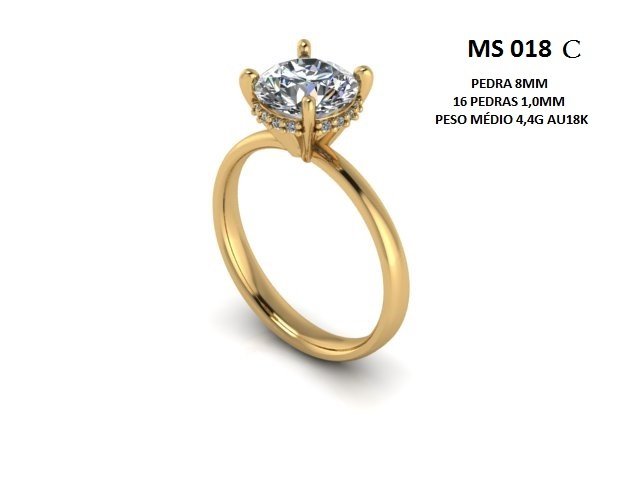 Anel Solitário - Arquivo para impressão 3D. Formato STL