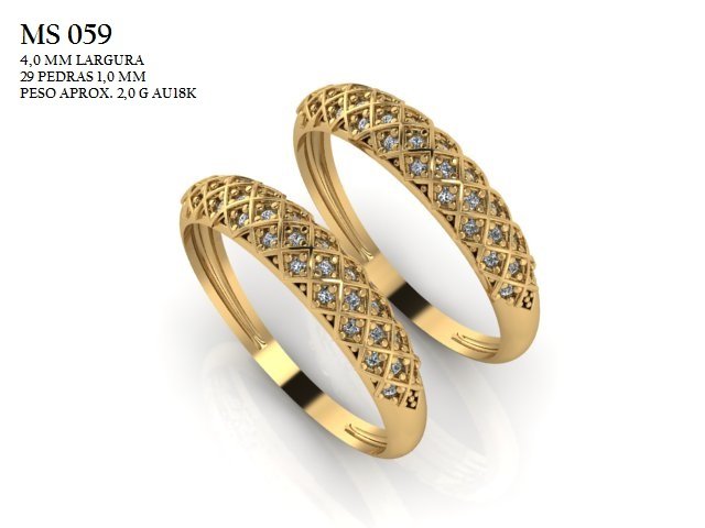 Conjunto Anel STL MS-059 arquivo 3D joalheria impressao 3D fundicao ouro