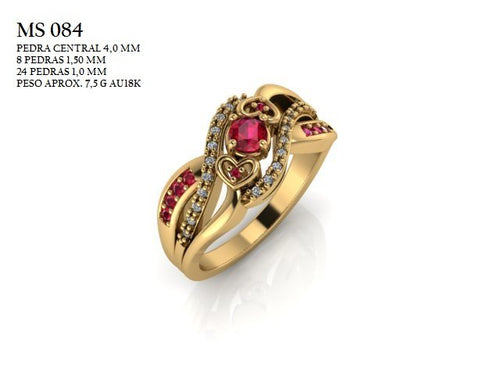Anel STL MS-084 arquivo 3D joalheria impressao 3D fundicao ouro 18k