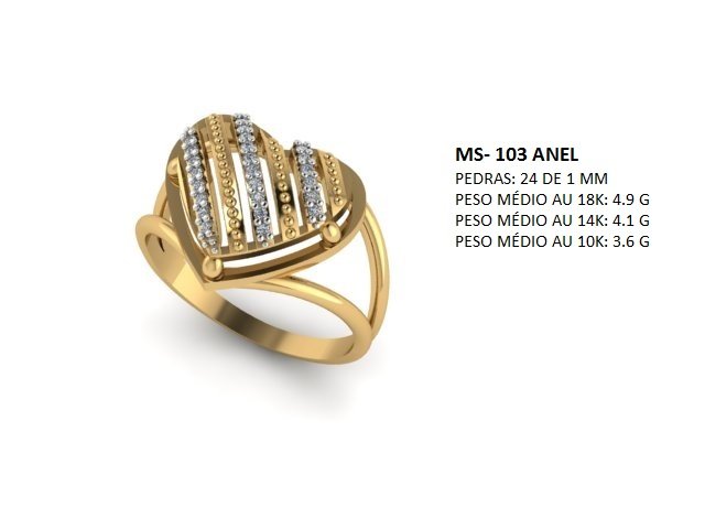 Conjunto Anel STL MS-103 arquivo 3D joalheria impressao 3D fundicao ouro 18k