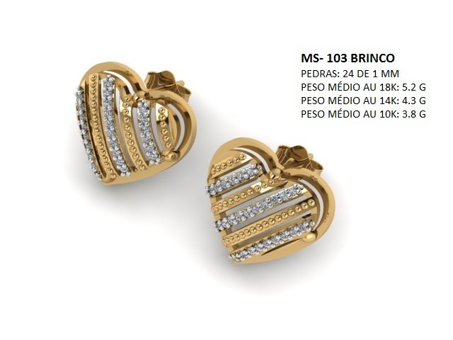 Conjunto Brinco STL MS-103 arquivo 3D joalheria impressao 3D fundicao ouro