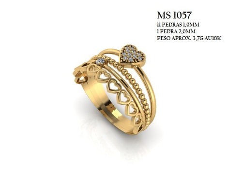 Anel STL MS-1057 arquivo 3D joalheria impressao 3D fundicao ouro 18k