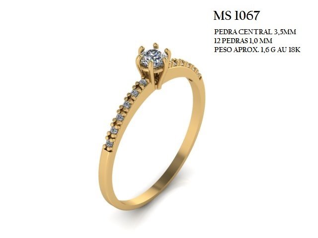 Anel Solitário - Arquivo para impressão 3D. Formato STL