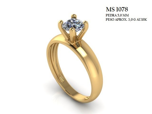 Anel Solitário - Arquivo para impressão 3D. Formato STL