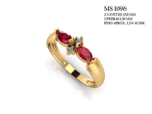 Anel STL MS-1096 arquivo 3D joalheria impressao 3D fundicao ouro 18k