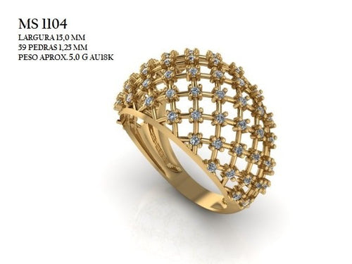 Anel STL MS-1104 arquivo 3D joalheria impressao 3D fundicao ouro 18k