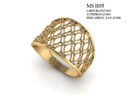 Anel STL MS-1105 arquivo 3D joalheria impressao 3D fundicao ouro 18k
