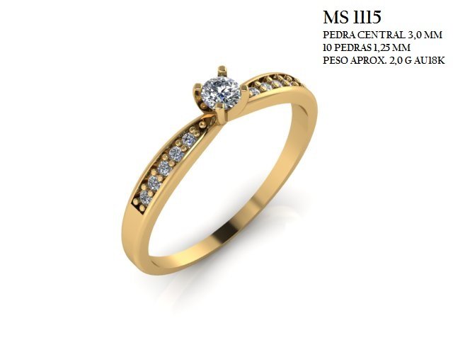 Anel Solitário - Arquivo para impressão 3D. Formato STL