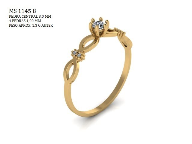 Anel Solitário - Arquivo para impressão 3D. Formato STL