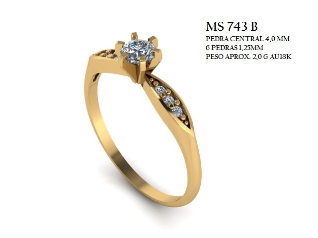 Anel Solitário - Arquivo para impressão 3D. Formato STL