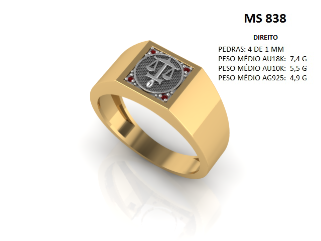Anel formatura Direito - Arquivo STL para impressão de joias