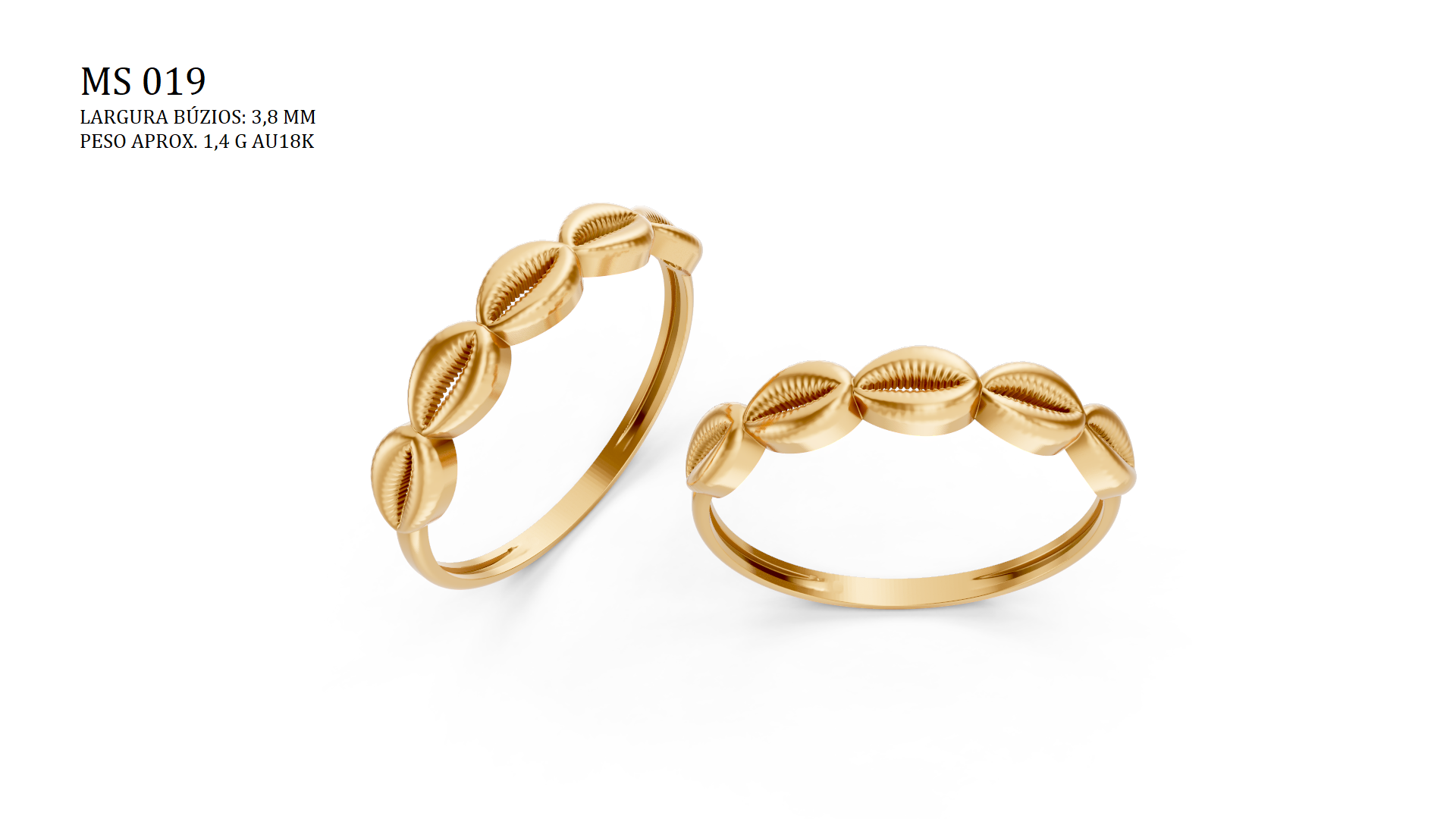 Anel buzios STL MS-019 arquivo 3D joalheria impressao fundicao ouro 18k