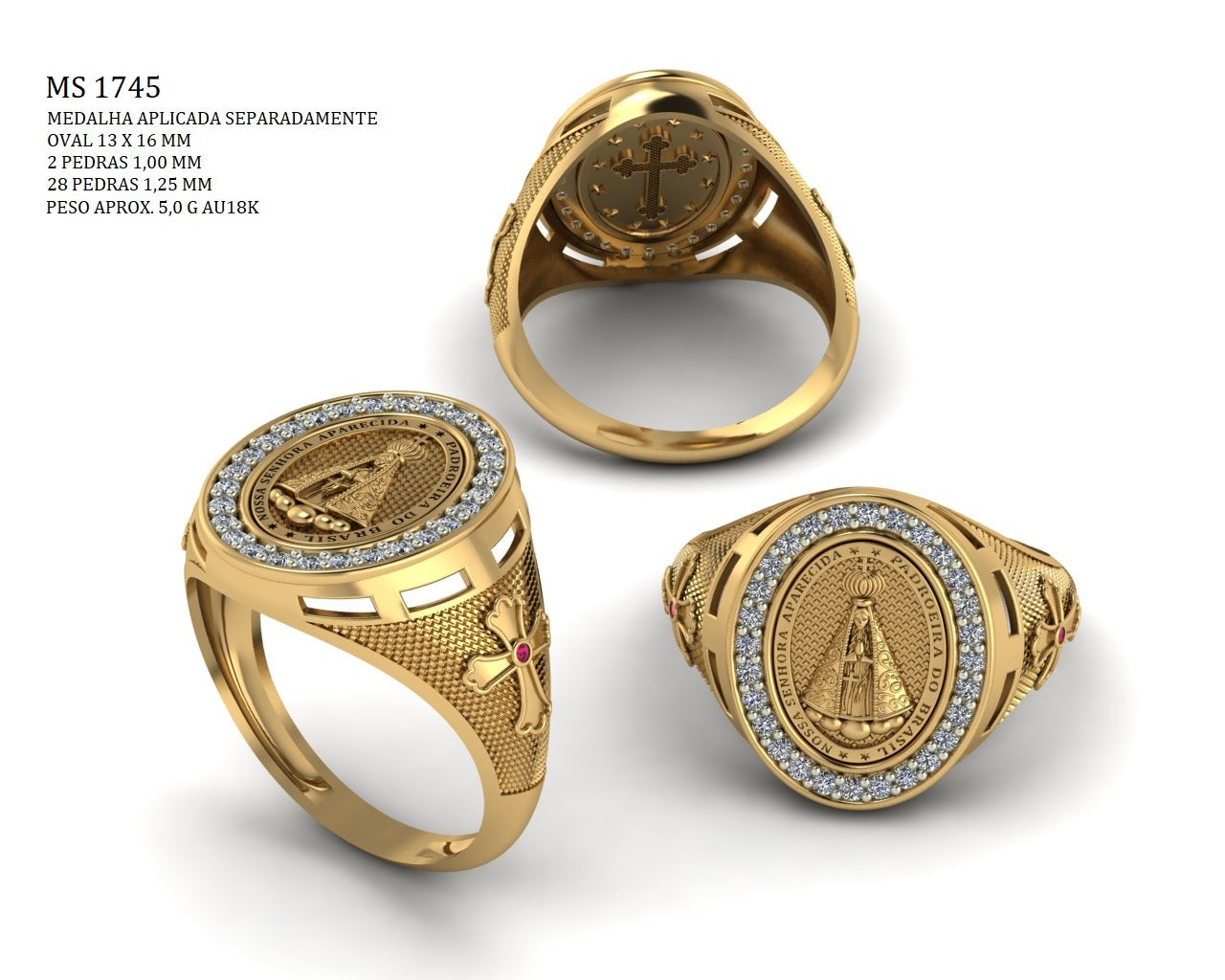 Anel Religioso STL MS-1745 - Arquivo 3D para Impressão e Fundição de Joias