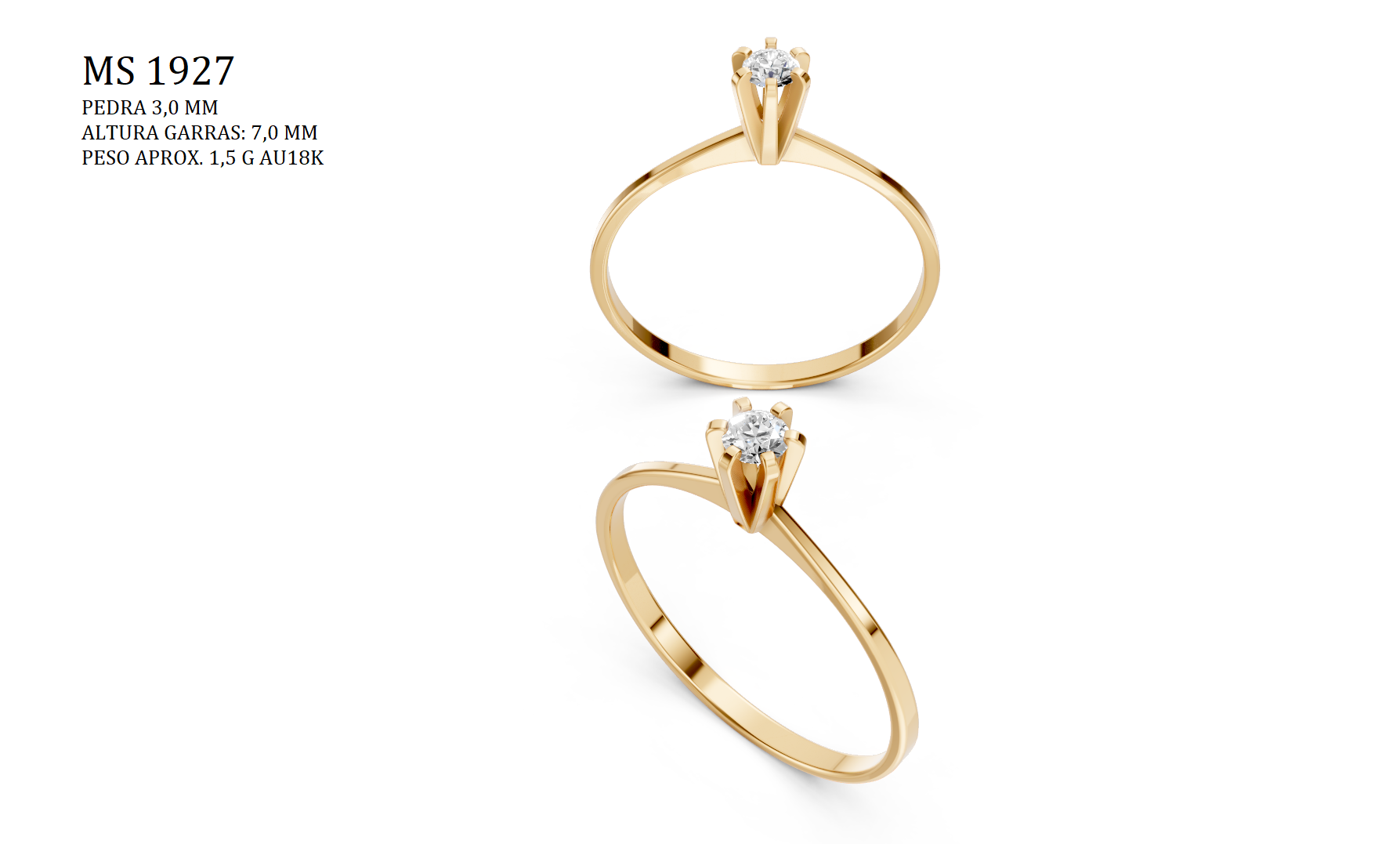Solitaire Ring - 3D printing file. STL format.