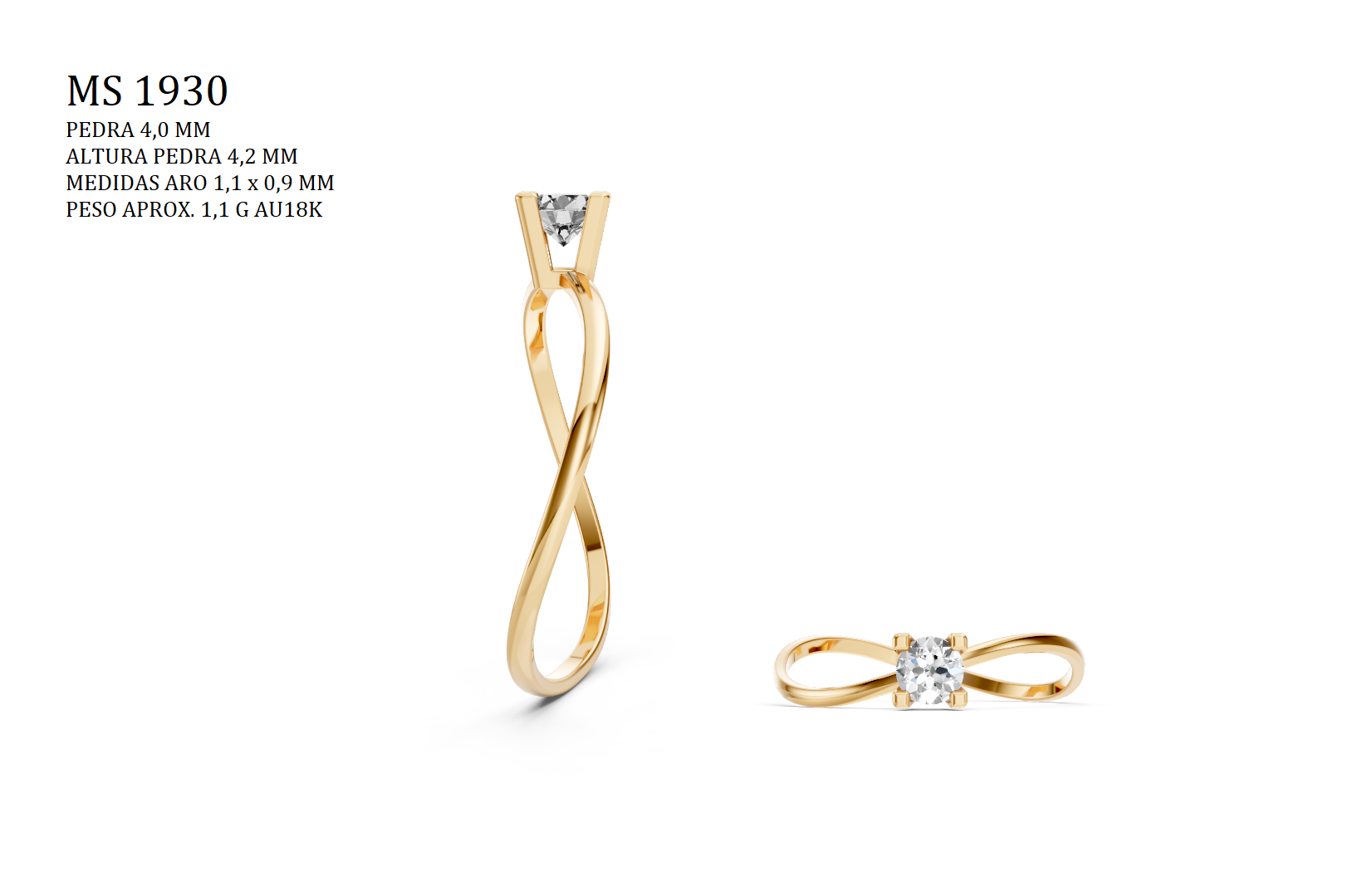 Solitaire Ring - 3D printing file. STL format.