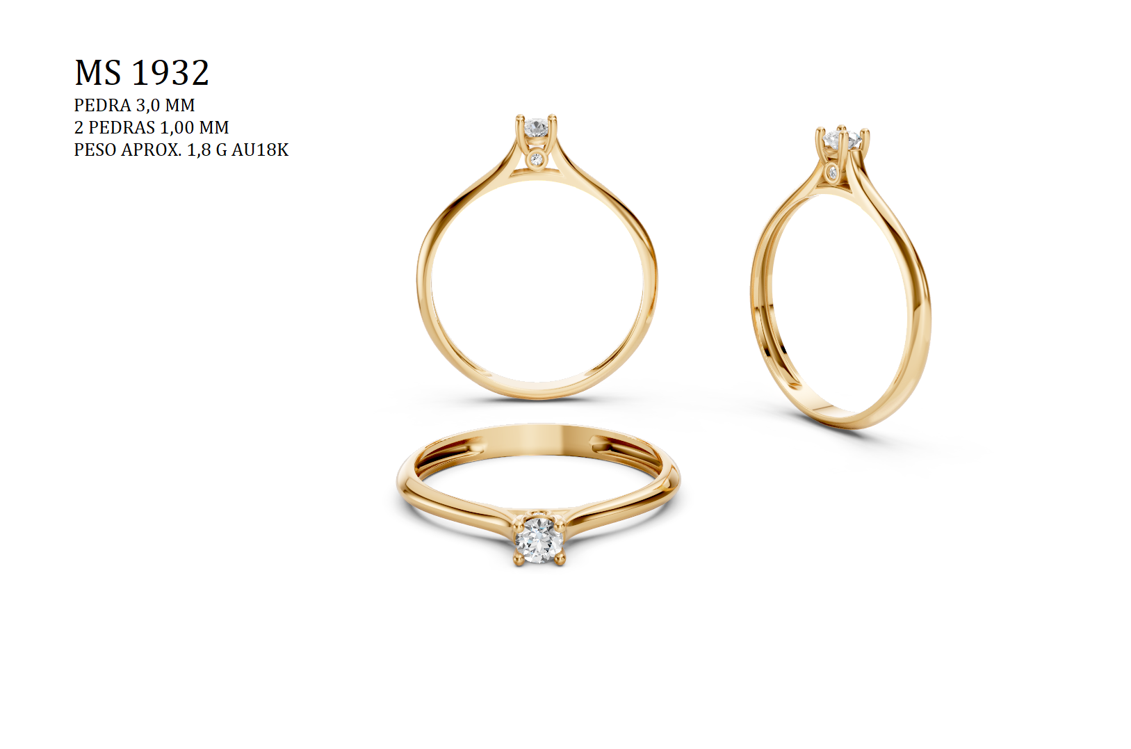Solitaire Ring - 3D printing file. STL format.