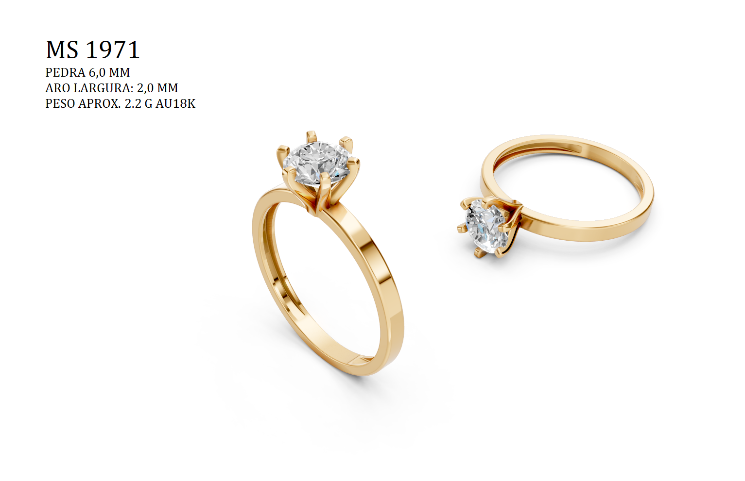 Solitaire Ring - 3D printing file. STL format.