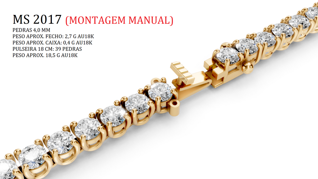 Pulseira Riviera - Pedras 4,0 mm — Arquivo STL MS-2017 | Impressão 3D Joalheria-Montagem Manual
