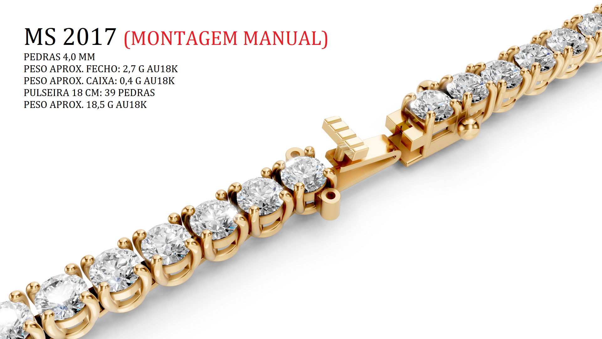 Pulseira Riviera - Pedras 4,0 mm — Arquivo STL MS-2017 | Impressão 3D Joalheria-Montagem Manual