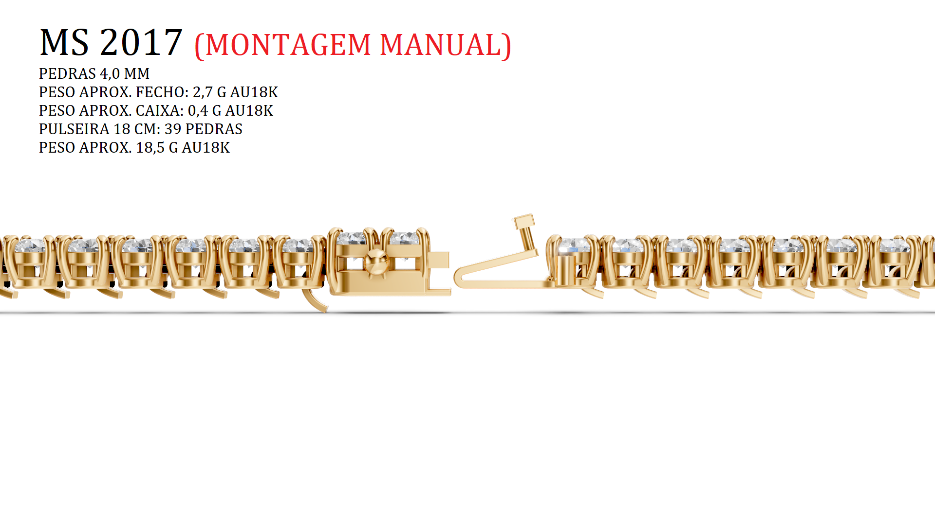 Pulseira Riviera - Pedras 4,0 mm — Arquivo STL MS-2017 | Impressão 3D Joalheria-Montagem Manual