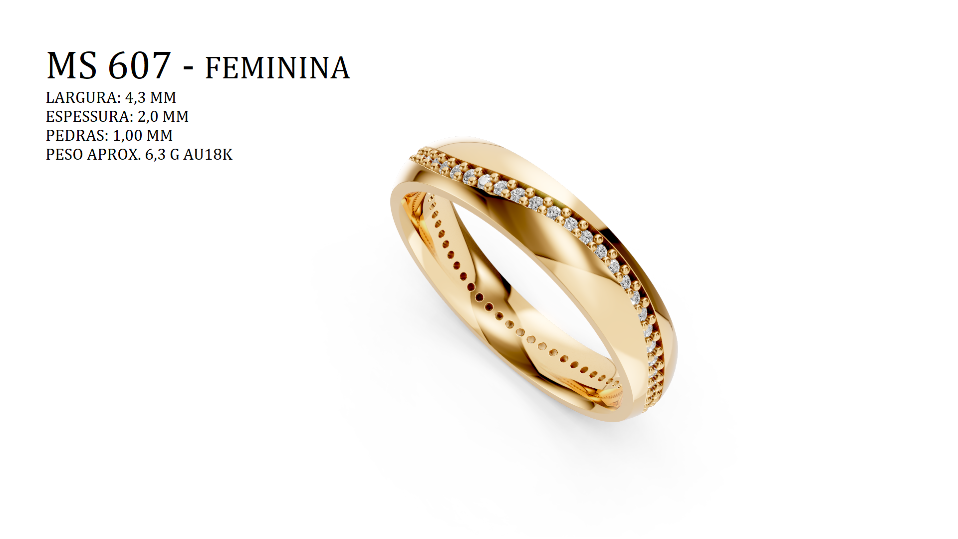 Aliança — Arquivo STL MS-607-Feminina | Impressão 3D Joalheria