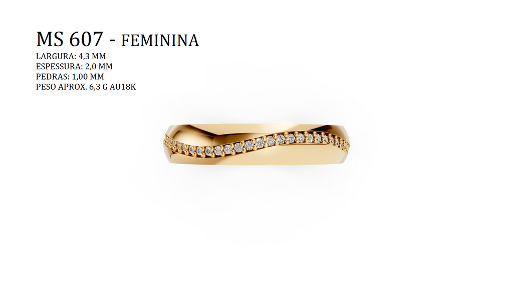 Aliança — Arquivo STL MS-607-Feminina | Impressão 3D Joalheria