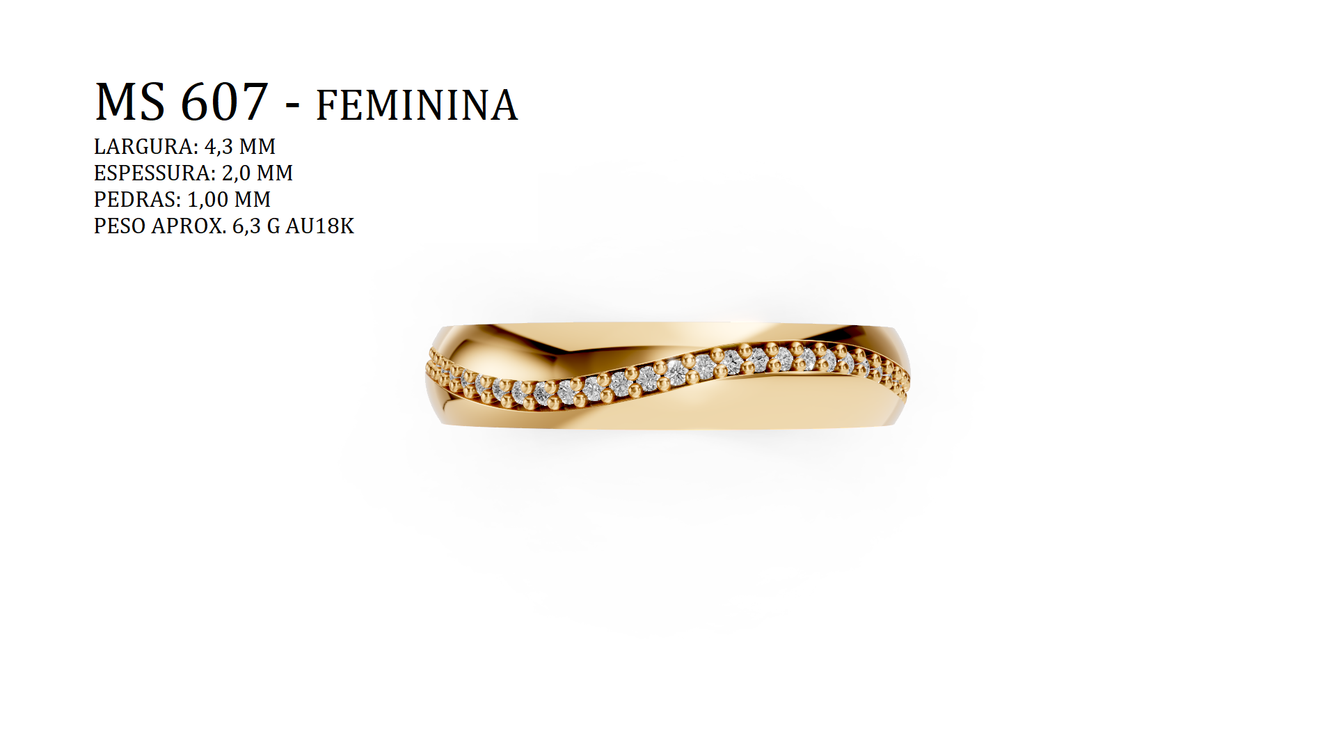 Aliança — Arquivo STL MS-607-Feminina | Impressão 3D Joalheria