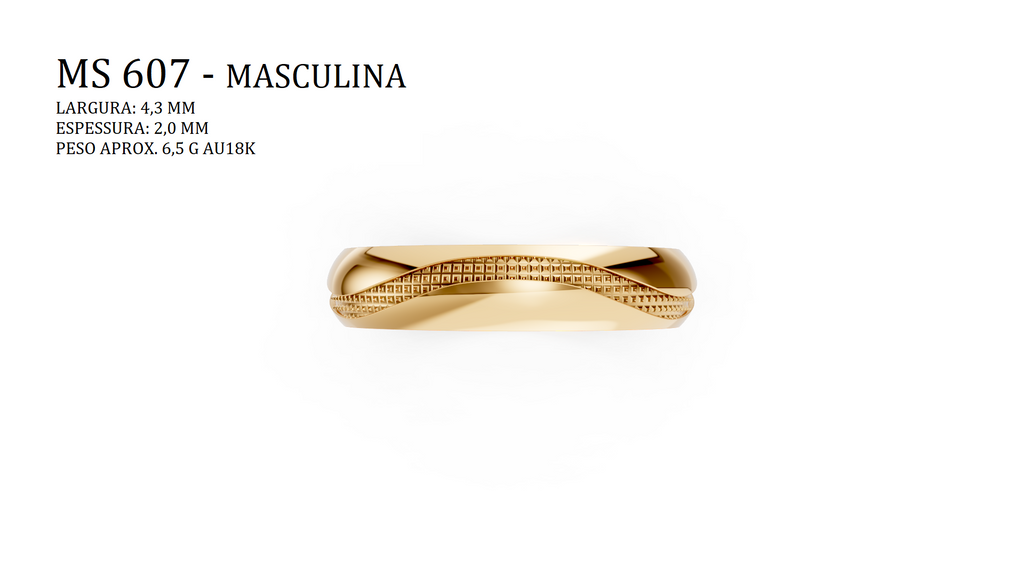 Aliança — Arquivo STL MS-607-Masculina| Impressão 3D Joalheria