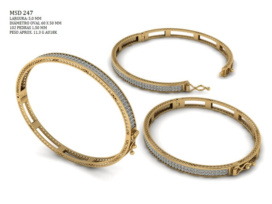 Bracelete - Arquivo STL MSD-247 | Fundição Direta para Joalheria 10% NO PIX